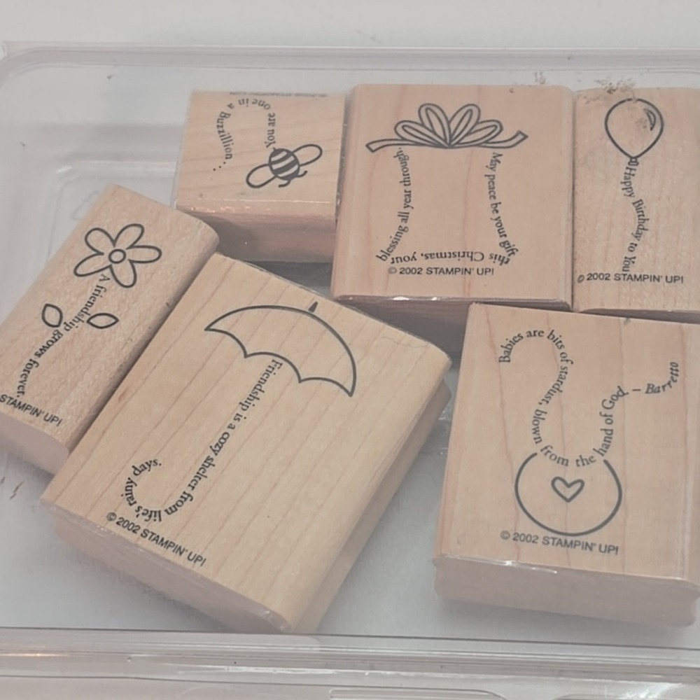 Stampin' Up! Rubber Stamps 2002 THE FINE PRINT FLOWER BEE BIB BALLOON‎ GIFT